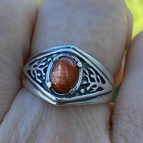 Celtic Tree Ring Sterling Silver Natural Sunstone - Picture 8 of 15